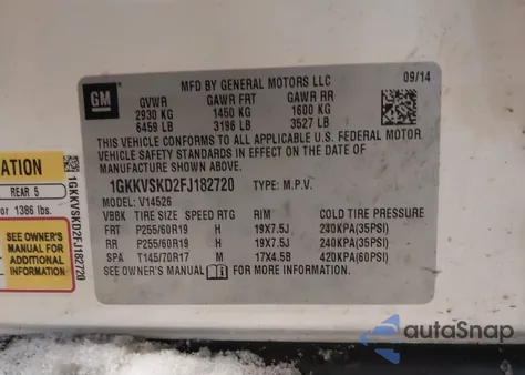 2015 GMC Acadia Slt-2 z USA, uszkodzony, nr VIN 1GKKVSKD2FJ182720